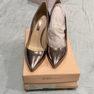 BCBGeneration Metallic Silver Heels